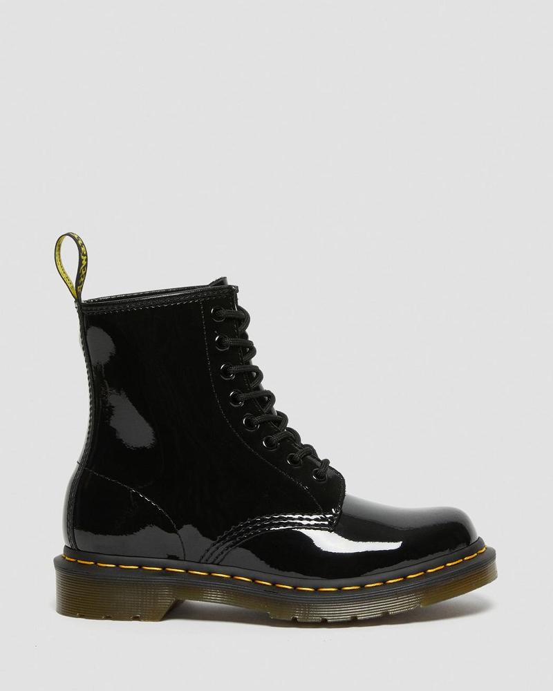 Black Women's Dr Martens 1460 Patent Leather Lace Up Boots | CA 195MQZ